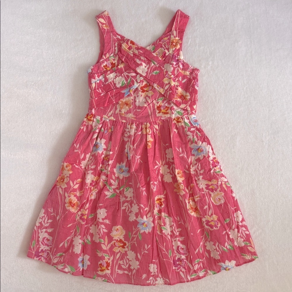 Bloome de jeune fille | Floral Print Swiss Dot Sleeveless Dress Coral Pink (8)